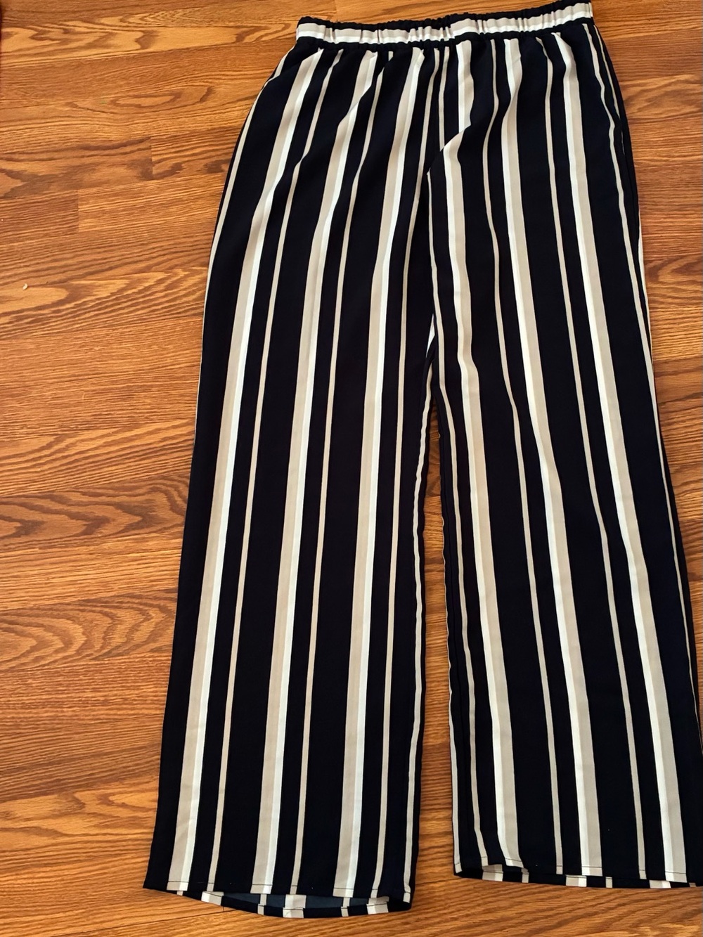 Classic Black & White Vertical Stripe Wide-Leg Pants